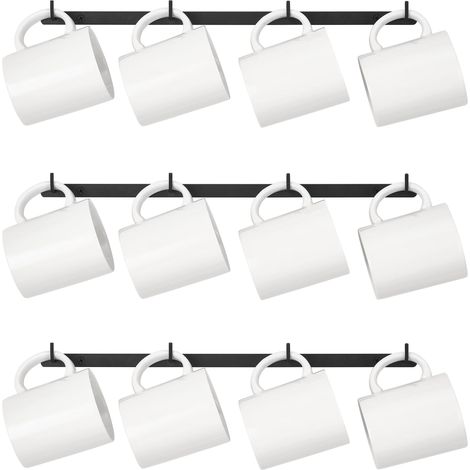 Lot de 3 porte-tasses à café en métal à fixation murale avec 12 crochets pour tasses, support de rangement pour cuisine, salle à manger, café, bar, noir (1/5)