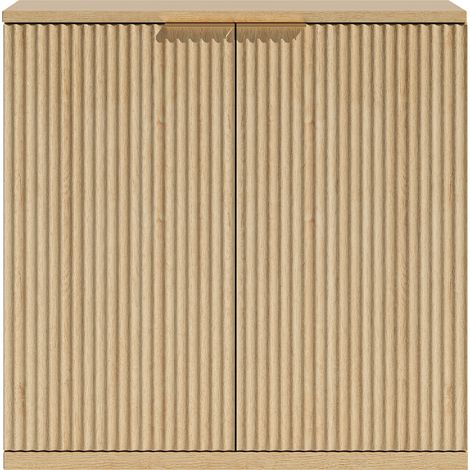 Modernes Sideboard mit 2 Türen, geriffelter Front in heller Holzoptik, 80 x 40 x 80 cm (1/5)
