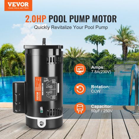 Moteur de pompe de piscine 2 CV, 56Y, 230 V (7,8 A) 3450 tr/min, facteur de service 1,3, condensateur 50 μF/250 V, moteur de rempla… (1/5)