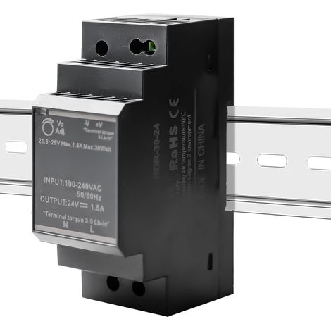 Bloc d'alimentation pour rail DIN HDR-30-24, 24 V, 30 W, transformateur pour industriel, rail DIN, montage sur rail, courant alternatif (CA) (1/5)