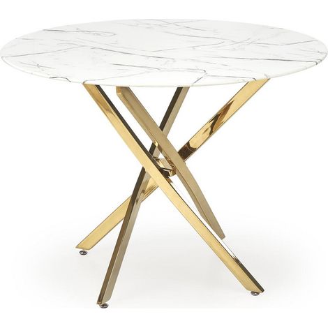 Table 100cm avec plateau aspect marbre blanc et pied doré Mezzo (1/5)