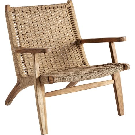 Fauteuil en teck et rotin style colonial marron finition teintée - Marron teck naturel (1/5)