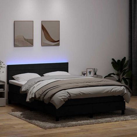 Cama box spring con colchón y LED terciopelo negro 160x210 cm (1/5)