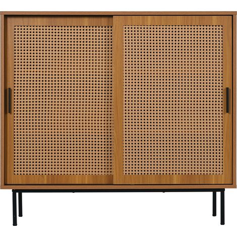 Credenza contenitore con 2 ante scorrevoli e ripiano regolabile 100x90x37 cm finitura noce (1/5)