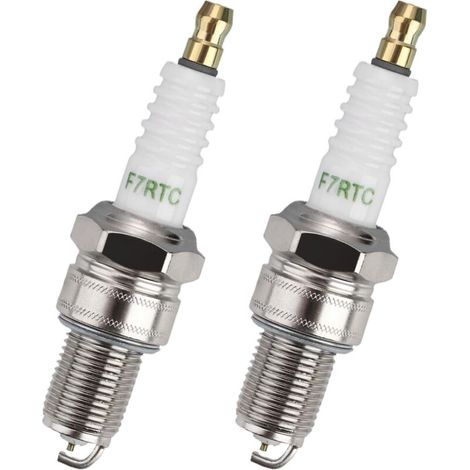 Set di 2 candele F7RTC con terminali solidi, candele di ricambio per auto compatibili con NGK BPR6ES, Bosch WR6DC, WR7DC, Denso W20EPR-U, MTD, Champion RN9YC, RN10YC, OEM per auto e moto. (1/4)