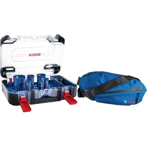 Set di seghe a tazza Bosch EXPERT Tough Material, 22/25/35/40/51/68 mm, 9 pezzi + borsa a tracolla in omaggio