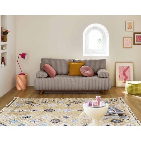 Bestmobilier – Canapé convertible 3 places avec coffre – Fausse fourrure côtelée 100% polyester – Dimensions couchage 140x187cm – Confort optimal (1/5)