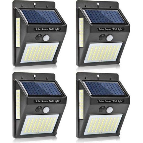 Lampes solaires pour extérieur avec détecteur de mouvement, 4 Pack 100LED Lumière Solaire IP65 Etanche 1200mAh Projecteur Extérieur, Éclairage Mural de Sécurité sans Fil pour Jardin (1/5)