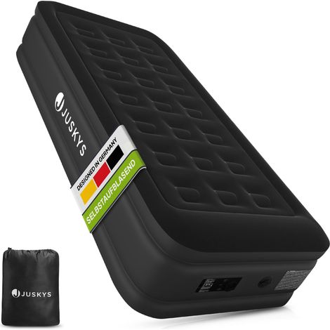 Juskys Luftmatratze Sapri M in Schwarz - 1 Personen Luftbett selbstaufblasend - aufblasbare Matratze als Gästebett oder Camping - integrierter Pumpe (1/5)