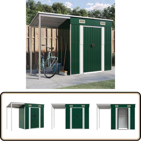 Gartenhaus mit Schleppdach Grün 277x110,5x181 cm Stahl - Gartensaison - Gartenhäuschen - Gartenhütte - Werkzeuglager - Outdooraufbewahrung