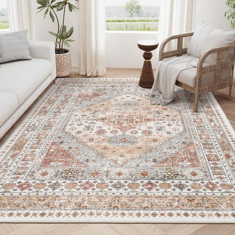 Tapis de salon 4060cm marron clair imitation cachemire lavable tapis de sol lavable rétro grande surface tapis anti-salissure tapis décoration (1/5)