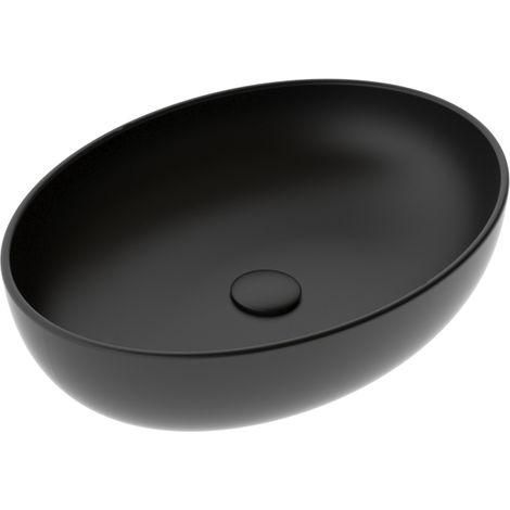 Lavabo Easy appoggio 55x42 ovale in ceramica nero opaco di