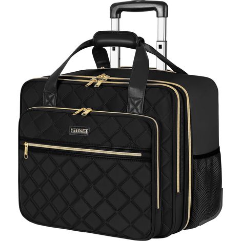 Sac a roulettes de Ordinateur Portable Femme, Malette à roulettes Chariot de Courses Imperméable avec Sac Isotherme et Poche Anti-vol, Porte Jusqu'à 68 kg, Le Camping, Faire Les Courses, Noir (1/5)