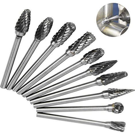 Lot de 10 fraises rotatives, avec tige de 0,3 cm et longueur de tête de 0,6 cm pour le bricolage, le travail du bois, la gravure, la sculpture du métal, le perçage, le polissage H414 (1/5)