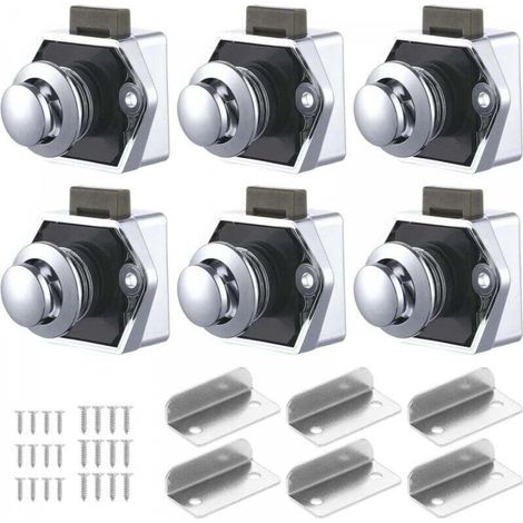 6 PCS Bouton Poussoir Loquet, Serrure Tiroir et Verrou Porte Placard, Loquet de Verrouillage de Porte Sans clé pour Camping-car, Yachts, Bateau, Caravane (1/5)