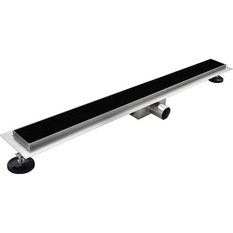 Duschrinne Bodenablauf Glas Schwarz aus Edelstahl sehr flach R3 90cm (1/5)