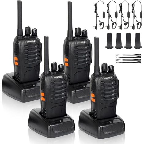4 x talkies-walkies radio à deux canaux 400-470 MHz talkies-walkies avec écouteurs d'origine émetteur FM radio portable rechargeable 16 canaux - noir (1/5)