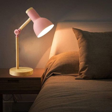 Lampe de table moderne nordique, lampe de chevet réglable de style industriel avec protection des yeux, ampoule E27, veilleuse pour enfants, bureau ou étude (rose)