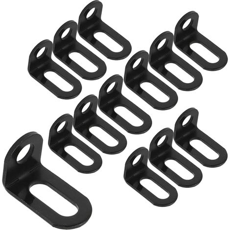 Herrajes para muebles de gabinete, escuadras de esquina ajustables con orificio alargado en forma de L, de ángulo recto, de alta resistencia, para fijación de estantes, color negro, 50 piezas. (1/5)