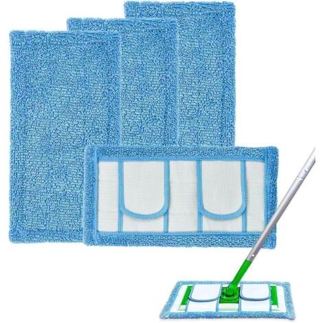 Lot de 4 tampons de nettoyage réutilisables en microfibre pour balai Swiffer et tous les balais plats de 10 à 12 pouces. Tampons de nettoyage humides et secs améliorés pour tous les sols durs (1/5)