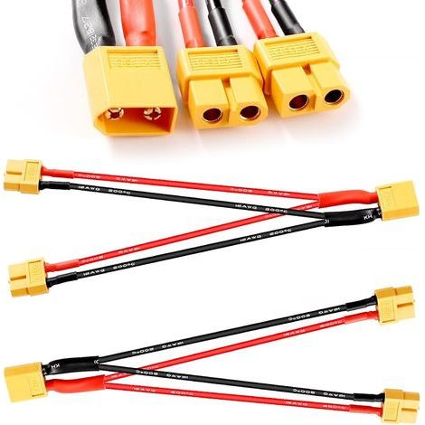 2 Pièces XT60 Câble de Connecteur de Batterie Parallèle, XT60 Câble Adaptateur de Câble Parallèle 1 Mâles à 2 Femelle 16AWG, XT60 Câble Double Extension Y Répartiteur, pour RC Lipo (1/5)