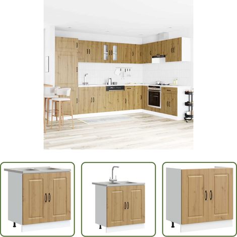 Küchenregal - Küchenschrank mit Tür Kalmar Artisan-Eiche 80 x 46 x 81.5 cm (1/5)