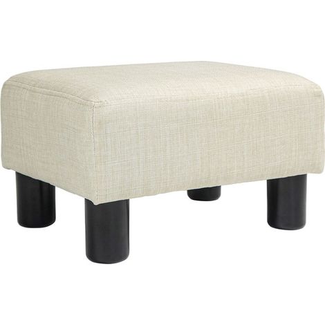 Pouf repose-pied tabouret bas en tissu de lin capacité de charge 110 Kg 40 x 30 x 24 cm beige (1/5)