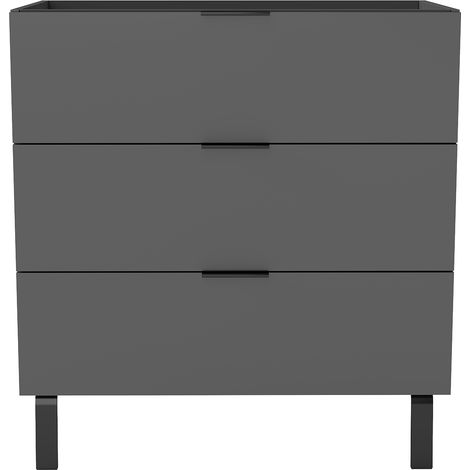 Aica Ensemble meuble de Salle de Bain 80cm avec Pieds, sans vasque, avec 3 tiroirs, Anthracite, pour vasque encastré, Style Moderne