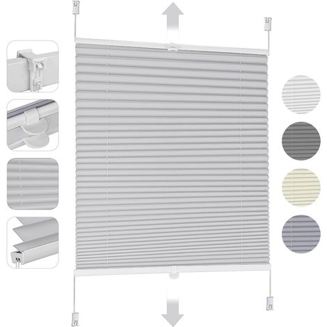Sekey Plissee ohne Bohren Klemmfix, Faltrollo Jalousie Plissee Rollo, Verspannt Blickdicht Sichtschutz und Sonnenschutz Easyfix Fensterollo für Fenster & Tür, Grau 100x120cm (1/4)