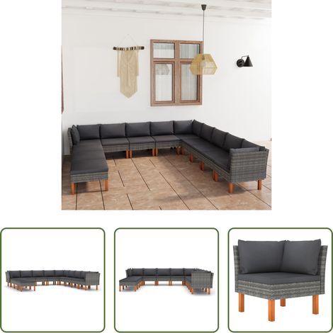 vidaXL Canapé en acier -  Salon de jardin 12 pcs avec coussins Résine tressée Gris (1/5)