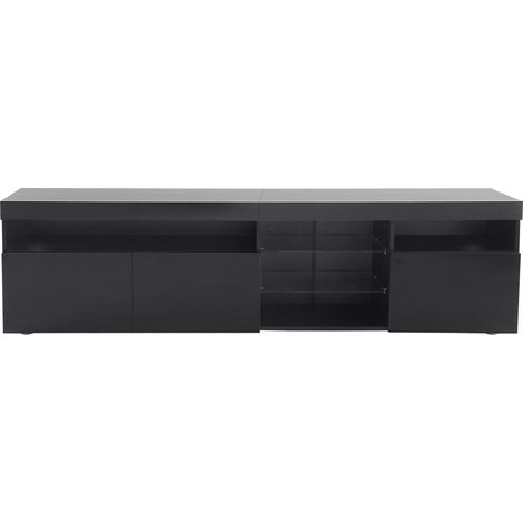 TV-Lowboard mit 3 Türen und Farbwechsel-LED, Modern, Hochglanz-Fronten, aus MDF, 180×35×48 cm, Schwarz (1/5)