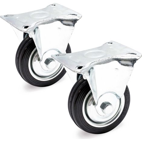 Wiltec Kit de 2 Roulettes fixes – Ø 75 mm – Capacité de charge 50 kg – Roue en caoutchouc avec Plaque de montage et Jante métallique – Dispositif de transport, usage sans traces (1/5)