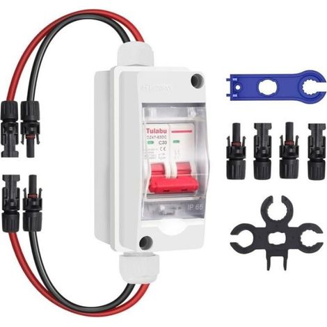 1 Coffret sectionneur PV DC 20A 500V MCB 2P, Boîtier étanche IP65, Connecteurs MC4, Pour système solaire résidentiel et camping-car
