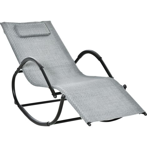 Outsunny Schaukelstuhl Schaukelliege mit Kopfkissen Gartenliege Schwungliege bis 160 kg belastbar Texteline Grau 60 x 157 x 84 cm