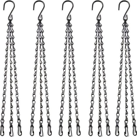 Lot de 5 chaînes de suspension avec crochets pour paniers suspendus – Chaînes de rechange pour pots de fleurs – 36 cm – Noir (1/5)