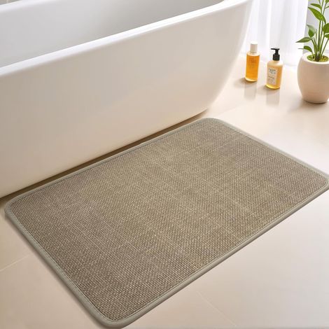 Tapis de Bain avec Dos en Caoutchouc Anti-dérapant - Carpettes de Salle de Bain Absorbant l'eau - Tapis de Douche Ultra Fin à Poils Ras adapté au Passage des Portes (1/5)