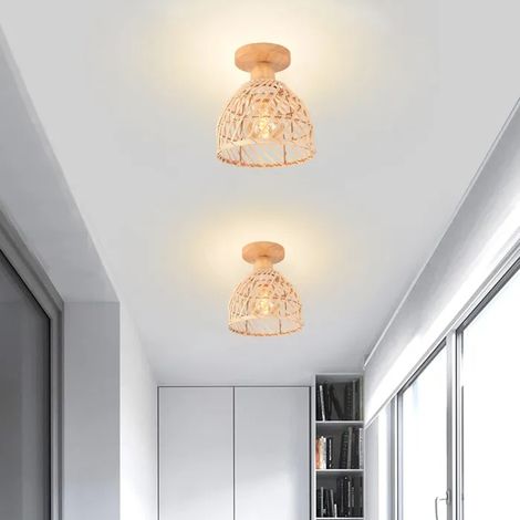 Plafonnier Vintage - - E27 - Bois et Bambou - Design Spirale - 60W - Marron (1/5)