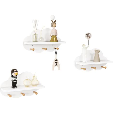 WOLTU 3x Floating Shelves Cloud-shaped Wall Shelving Living Room Kitchen Bedroom Office, White