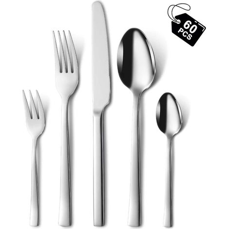 Besteckset 12 Personen Edelstahl Gabel 60 Teilig Silber 60 teilig (1/5)