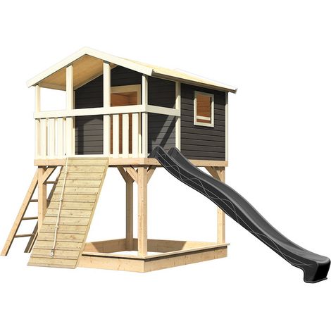 Spielturm Benjamin 198x243x309 tgrau m.Rutsche und Holzrampe