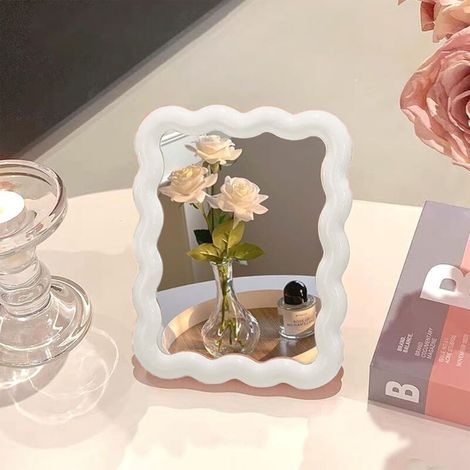 Bardusch-Miroir de table/de maquillage pliable et portable en forme de vague, idéal pour les voyages et à poser ou à suspendre. Décoration intérieure. (1/5)