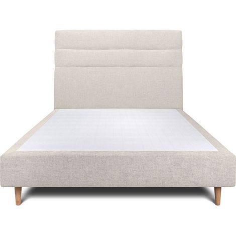 Lit 160x200cm avec tête de lit lignes tissu et sommier tapissier Beige clair - Hauteur totale : 35cm (1/5)