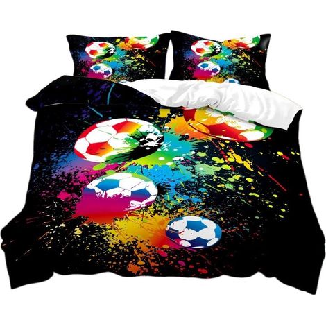 Parure de lit enfant 3D motif football, housse de couette 140 x 200 cm, microfibre, 2 taies d'oreiller 50 x 75 cm (1/5)
