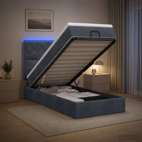 Cama tipo otomana con colchón y LED Gris oscuro 100 x 200 cm (1/5)