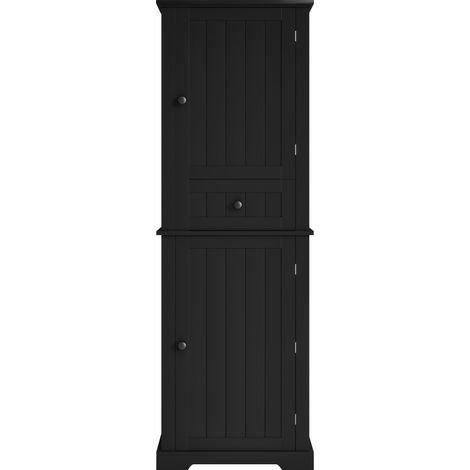Hoher Badschrank 56 x 28 x 167,3 cm aus schwarzem MDF mit Schublade und verstellbaren Regalen (1/5)