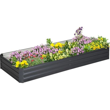 Potager acier 95x90,5x29,8 cm fond ouvert bac légumes jardin gris (1/5)