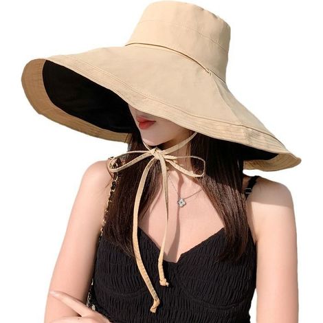 Packable grand chapeau de soleil bordure pour les femmes - 6,7" large-bordure UV-protection femmes-soleil-plage-chapeaux avec sangle,kaki