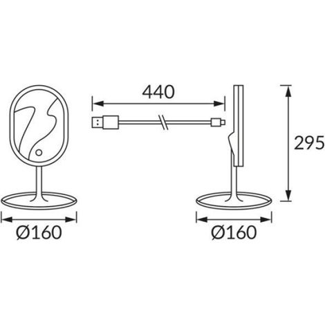 Miroir LED PRINCESSA - Blanc - Éclairage réglable - Batterie rechargeable - 295x160mm ID-03822 (1/5)
