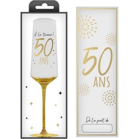 FLÛTE CHAMPAGNE VERRE 50 ANS 24CM BLANC OR