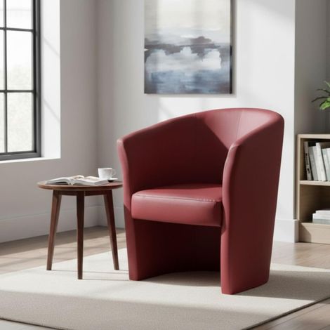 Fauteuil Abrera, Fauteuil de salon, Siège rembourré, Chaise avec accoudoirs en simili cuir, 64x63h76 cm, Rouge (1/5)
